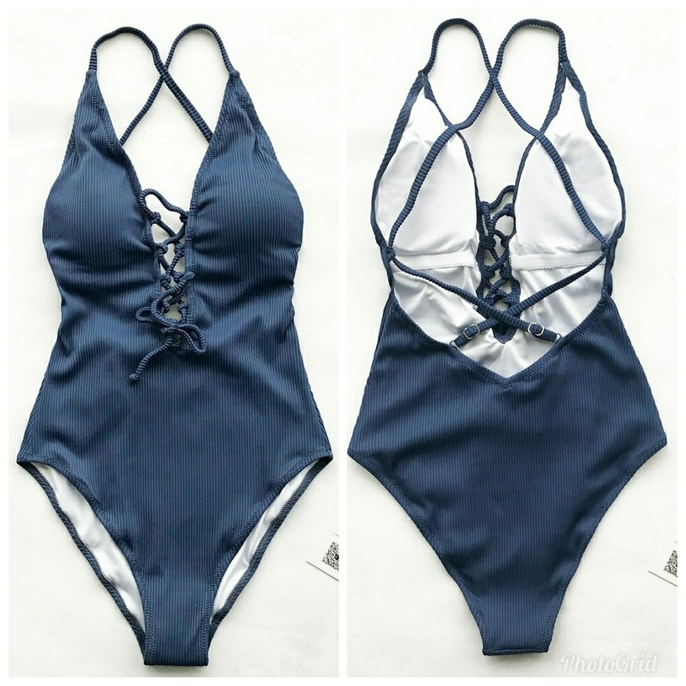 NEW blue one piece bathing suit - cute & comfy